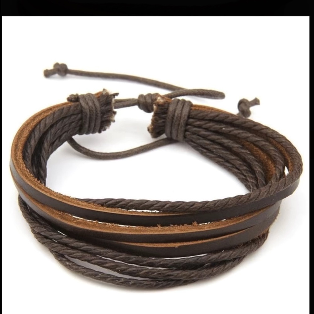 Handmade Brown Leather Adjustable Unisex Bracelet